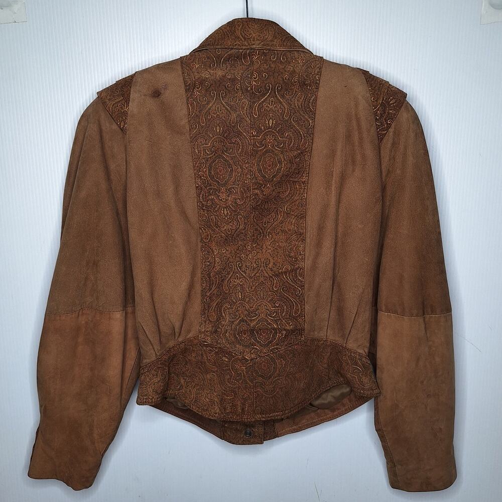 Vintage 80s G-III Paisley Leather Crop Bomber Jacket Western Cowgirl M Paisley - Picture 8 of 16